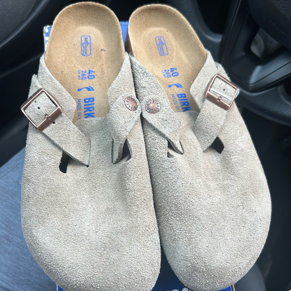 Birkenstock Taupe Suede Slip-On Clogs